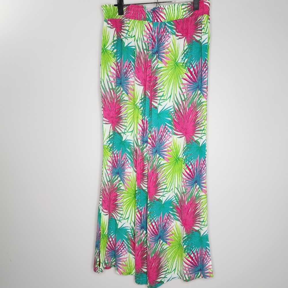 Rose +Olive Tropical Leaf Print Wide-Leg Pants XL - Picture 12 of 16
